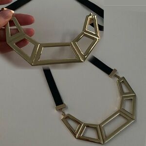 Gold Toned and Black Adjustable Necklace with Geometric Design
